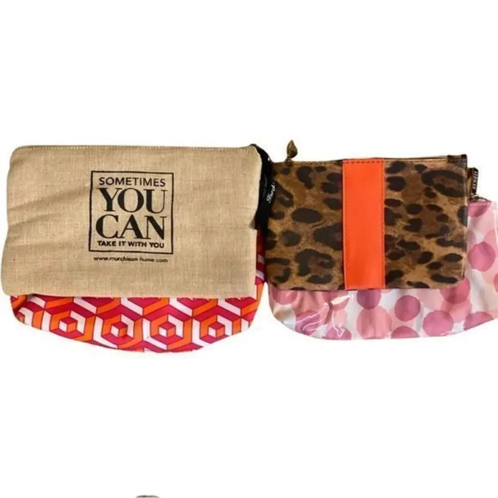 Bundle of 4 makeup bags NWOT - 9x6 burlap ,pink bags , 9x5 pink print , 7x5 leo